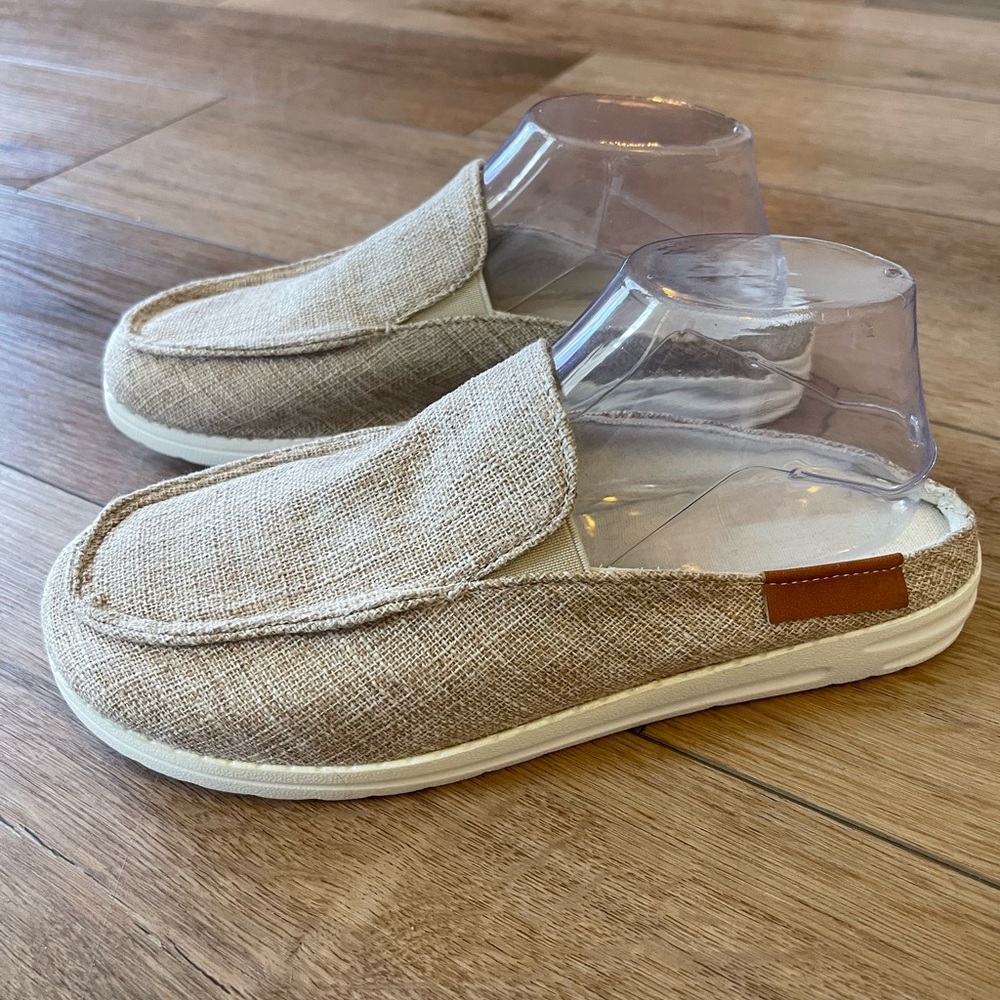 Canvas slip on mules  fashion loafers flats round tie women’s size 8.5